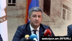 Armenia - Lawyer Karen Alaverdian speaks during a news conference, June 13, 2023.