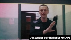 Руският опозиционер Алексей Навални по време на изслушване, август 2023 г.