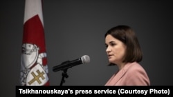 Szvjatlana Cihanouszkaja a NATO-csúcs egyik kísérőrendezvényén Vilniusban 2023. július 12-én