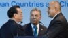 Li Ko-csiang korábbi kínai miniszterelnök, Orbán Viktor és Bojko Boriszov korábbi bolgár miniszterelnök 2017. november 27-én Budapesten
