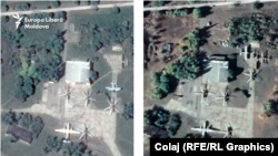 Poziția elicopterului distrus pe un aerodrom din Tiraspol, în 2017 și 2019.