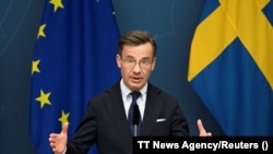 Ulf Kristersson sajtótájékoztatója Stockholmban 2023. március 14-én