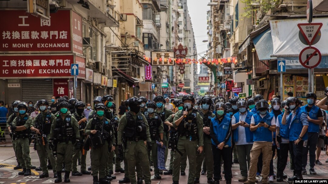 Policija u delu gde su održavane demonstracije, Hong Kong, septembar 2020. 