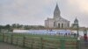 Nagorno-Karabakh -- A football pitch for children and an Armenian church in Shushi (Shusha), September 6, 2018.