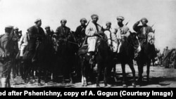 Басмачыларга каршы турган советтик ыктыярчылар тобу. 1920-жылдар. Орто Азия. Иллюстрациялык сүрөт.