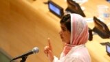 ملاله ملګرو ملتونو ته وینا کوي. ۱۲م جولايي ۲۰۱۳م کال