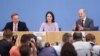 Nemački kancelar Olaf Šolc na konferenciji za novinare s liderima partija u vladajućoj koaliciji, ministarkom spoljnih poslova Analenom Berbok i ministrom finansija Kristijanom Lindnerom, 14. jun 2023.