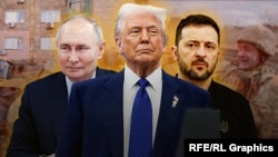 Комбіноване фото: Володимир Путін (л), Дональд Трамп (ц) і Володимир Зеленський