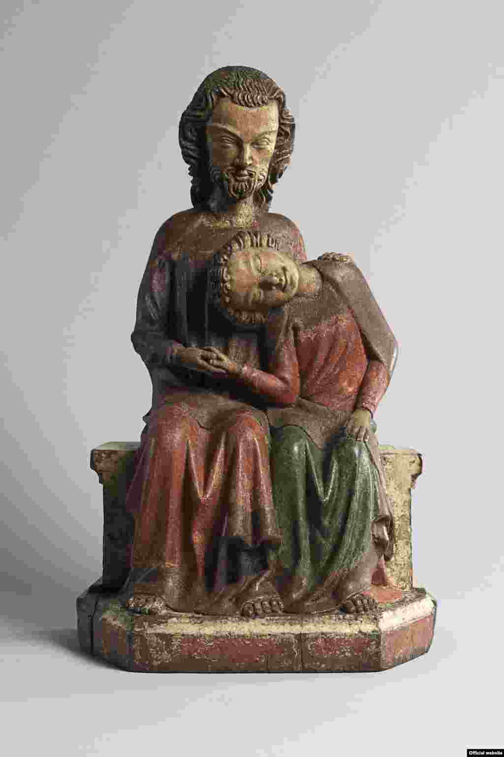Cristos cu Sf. Ioan, din mânăstirea Adelhausen, Freiburg im Breisgau, regiunea Rinului superior sau a Lacului Constanța, cca. 1350 (Liebieghaus Skulpturensammlung, Frankfurt am Main Photo: Liebieghaus Skulpturensammlung – ARTOTHEK).