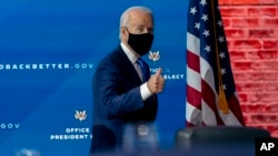 Joe Biden megválasztott elnök sajtótájékoztatón Wilmingtonban, 2020. december elsején. 