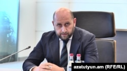 Armenia- Martin Galstian, the chairman of the Central bank of Armenia, at a news conference in Yerevan, May 4, 2021.