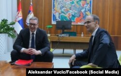 Александър Вучич обявява номинацията на Джуро Мацут за премиер, 6 април 2025 г.