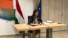 Varga Judit igazságügyi miniszter Brüsszelben az EP Általános Ügyek Tanácsában tartott meghallgatás után, 2020. szeptember 22-én.
