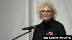 While visiting the Rukla military base, German Defence Minister Christine Lambrecht said NATO "must do more for our common security because we cannot know how far Putin's delusions of grandeur can go." (file photo)