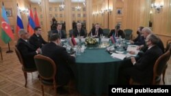 Deputy Prime Ministers of Armenia, Russia and Azerbaijan, Mher Grigorian, Alexey Overchuk and Shahin Mustafayev, meeting in Moscow, as part of a trilateral working group on unblocking transport links in the South Caucasus, January 30, 2021