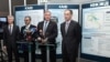 Armenia - Vladimir Yakunin (second from right), chairman of Russia's state-run rail network, speaks to journalists in Yerevan, 15Feb2012.