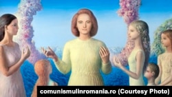 „Savanta de renume mondial” a fost una dintre muzele artiștilor români. Omagiu; autor: Sabin Bălașa; oferit de Comitetul municipal de partid Bucureşti; ulei pe pânză; 1979