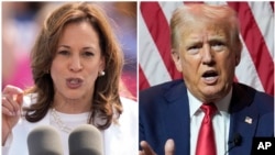 ABŞ-da prezidentlik saýlawlarynda Demokratik partiýadan kandidat Kamala Harris (çepde) we Respublikançylardan dalaşgär Donald Tramp.