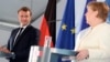 Cancelara germană Angela Merkel și președintele Franței Emmanuel Macron după discuțiile de la castelul Meseberg, Germania, 29 iunie 2020. 