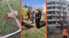 Oamenii lasă flori la terenul de joacă din Krivoi Rog lovit de o rachetă balistică rusească pe 4 aprilie 2025