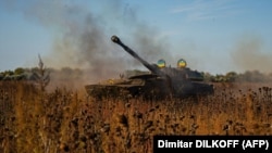 Ukrainian soldiers in a self-propelled howitzer fire at Russian positions in the south of Ukraine earlier this month.